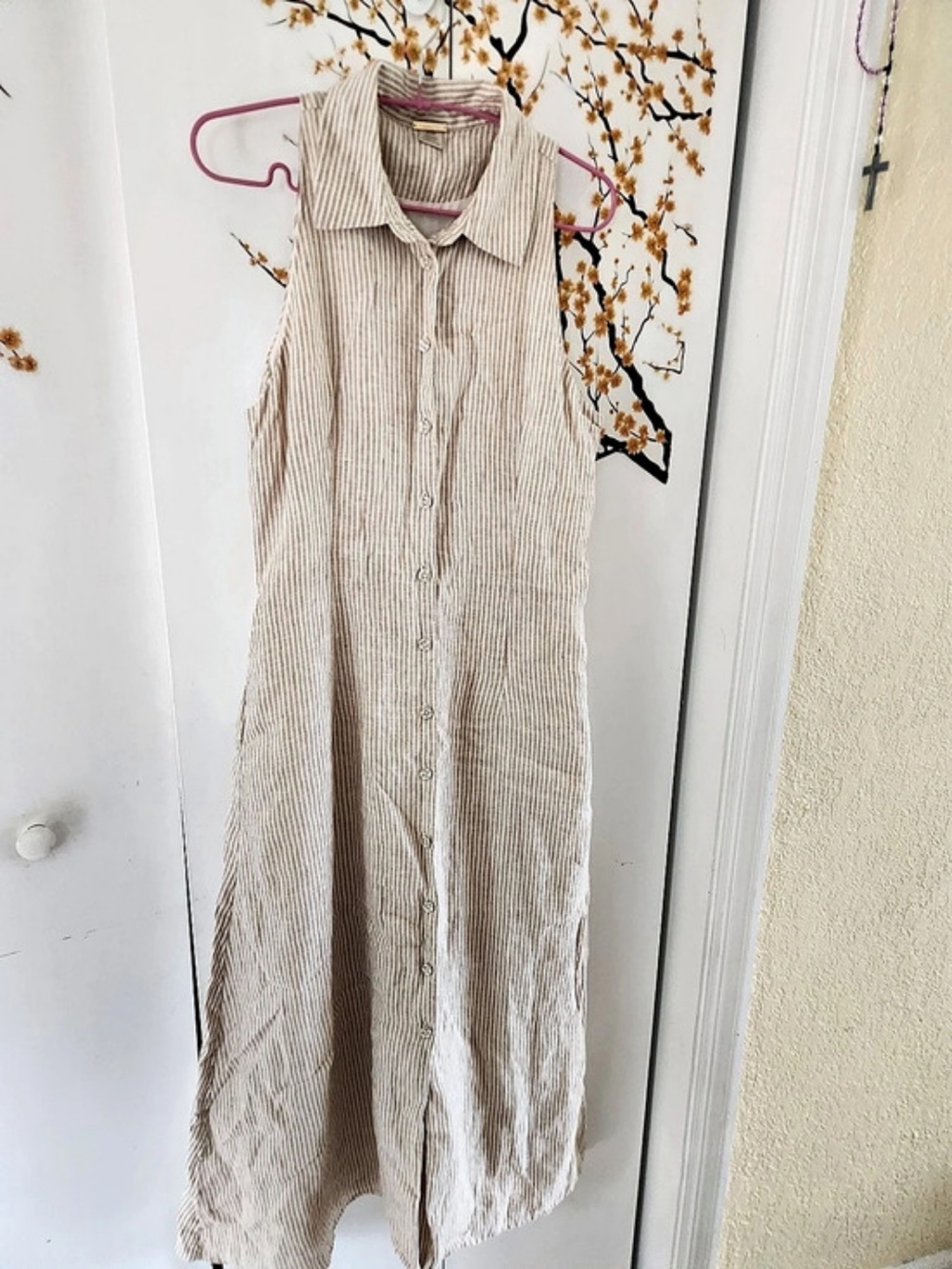 magaschoni Striped Midi Dress in Beige & White Size Medium